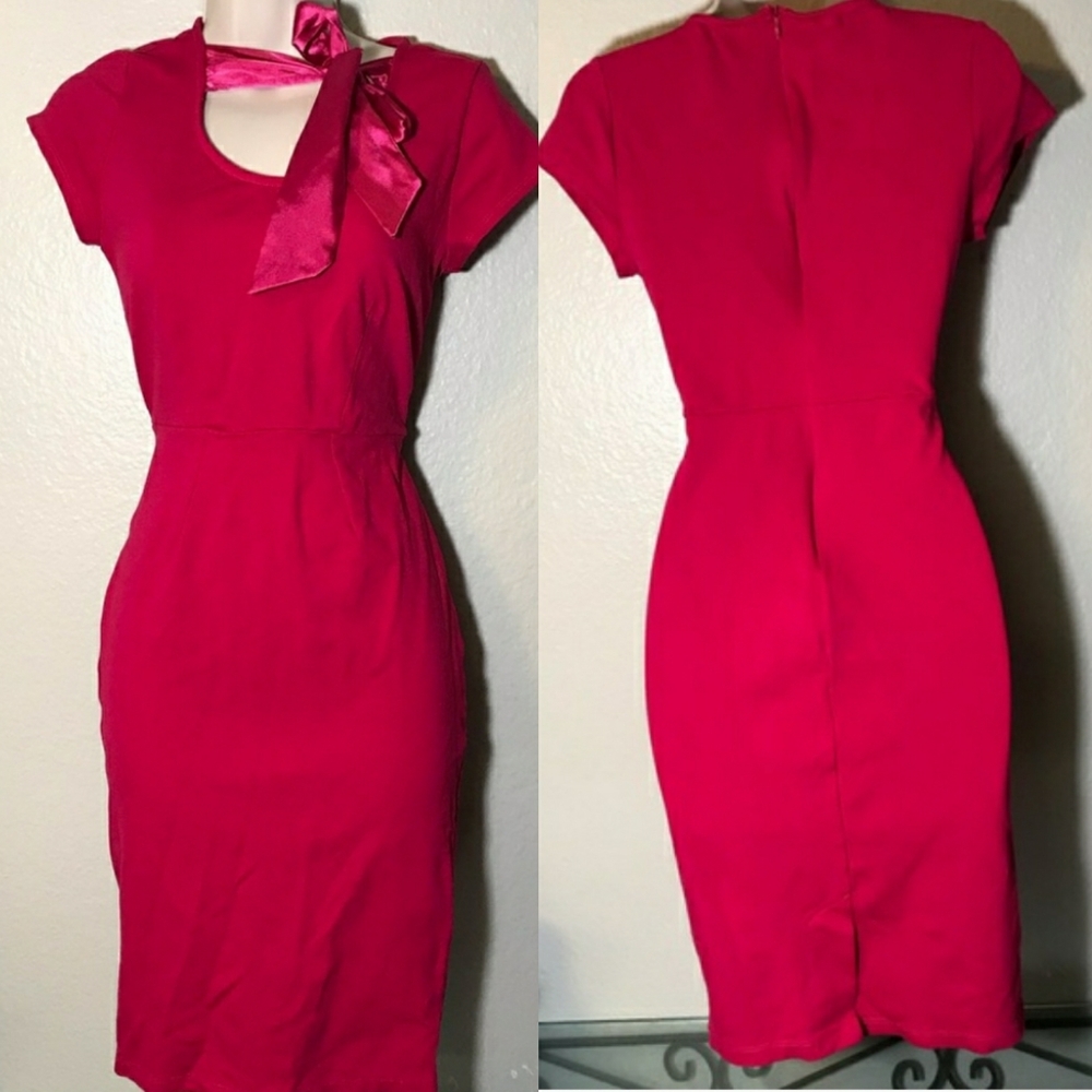 Criseida Couture Hot pink neck tie body con dress